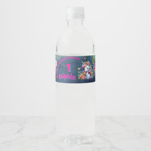 Magische Bloem Eenhoorn 1e Verjaardag Meisje Waterfles Etiket