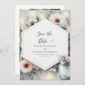 Magische bloemen Mason Jar bruiloft Save The Date (Voorkant / Achterkant)