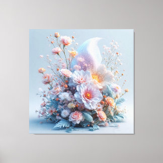 Magische bloemenscène met gloeiende rozen canvas afdruk