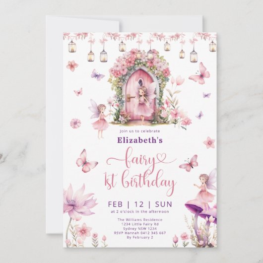 Magische bloementuin fee 1e verjaardagsfeestje kaart (Voorkant)