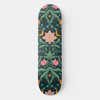 Magische bloementuin in sterrennacht skateboard