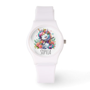 Magische  Bloemige  Eenhoorn Trendy Naam Meisjesac Horloge
