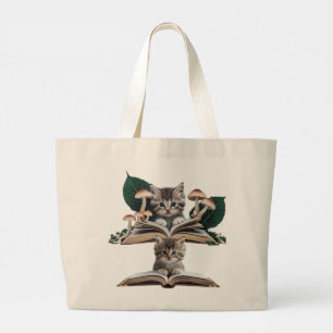 Magische Boekenwurm Kitten Tote Tas – Whimsical Ka