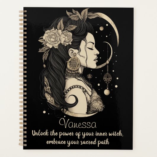 Magische Boho Vrouw, Inner Gothic Heks, Zwart Planner (Voorkant)