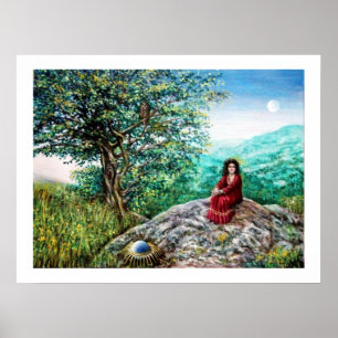 MAGISCHE BOOM / Dageraad in Groen Hout en Dame in Poster