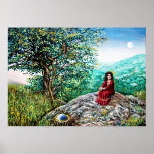 MAGISCHE BOOM / Dageraad in Groen Hout en Dame in Poster