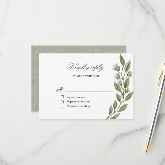 Magische Bos Bloemen RSVP-kaart RSVP Kaartje (Voorkant / Achterkant in situ)