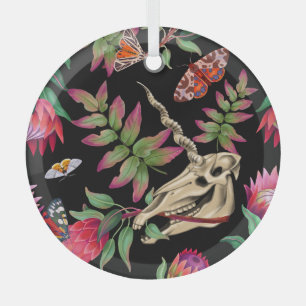 Magische bos eenhoorn donker patroon. glas ornament