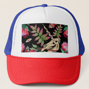 Magische bos eenhoorn donker patroon. trucker pet