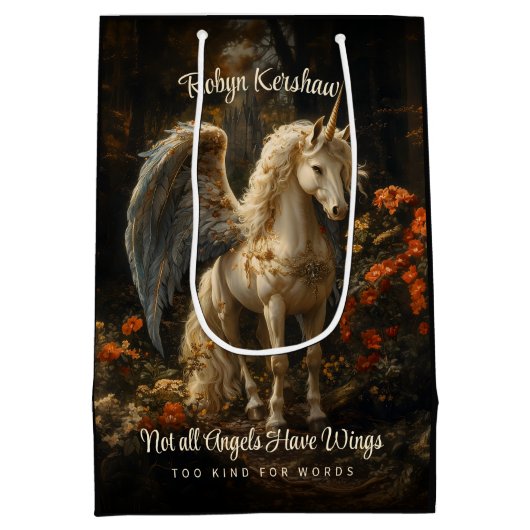 Magische bos eenhoorn met vleugels Dank u Medium Cadeauzakje (Achterkant)