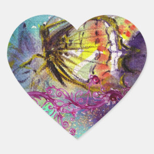 MAGISCHE BUTTERFLES IN BLUE Pink Floral Swirls Hart Sticker