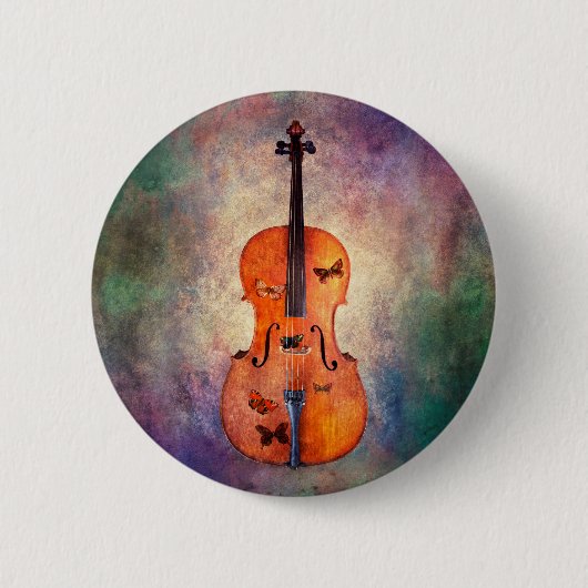 Magische cello met vlinders ronde button 5,7 cm (Voorkant)