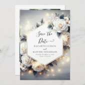 Magische Chic White Roses bruiloft Save The Date (Voorkant / Achterkant)