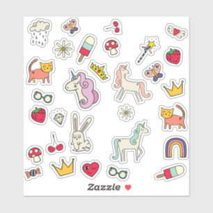 Magische dag katten konijnen eenhoorns kinder sticker