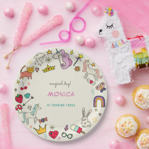 Magische dag katten konijnen eenhoorns kinderen ve papieren bordje