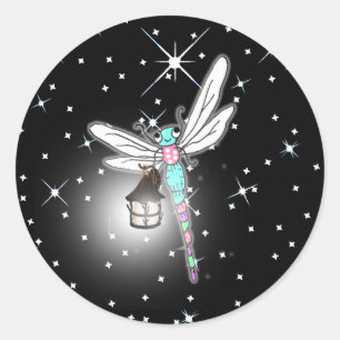 Magische Dragonfly Nighttime Sparkles Ronde Sticker