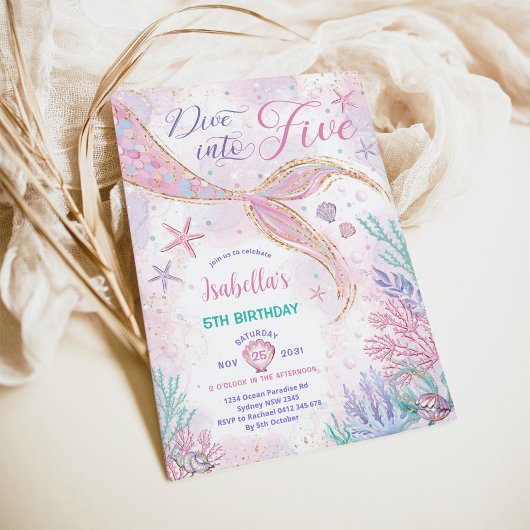 Magische Duik in Vijf Zeemeermin 5e Verjaardagsfee Kaart