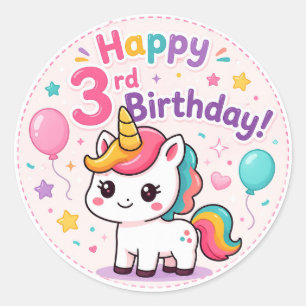 Magische Eenhoorn 3e Verjaardagsfeest Ronde Sticker