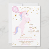 Magische Eenhoorn 5e Verjaardag Uitnodiging roze (Voorkant)