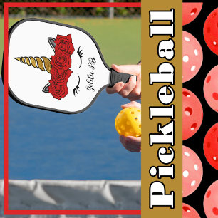 Magische Eenhoorn Gouden Glitter Hoorn en Rode Roz Pickleball Paddle