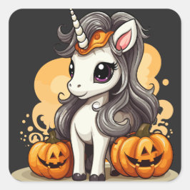 Magische eenhoorn: Halloween pompoen avontuur Vierkante Sticker