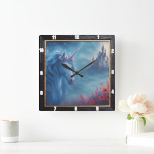 Magische Eenhoorn Kasteel Fantasy Vierkante Klok