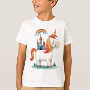Magische Eenhoorn met Kasteel en Regenboog – Schat T-shirt