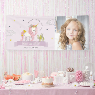 Magische Eenhoorn Paarse Lila Kinder Foto Verjaard Spandoek