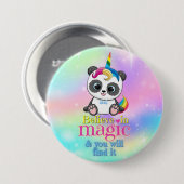 Magische eenhoorn panda op regenboogachtergrond ronde button 7,6 cm (Voorkant /achterkant)
