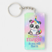 Magische eenhoorn panda op regenboogachtergrond sleutelhanger (Voorkant)