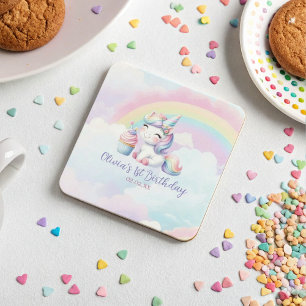 Magische Eenhoorn Rainbow Verjaardag Party Onderze Vierkante Kartonnen Onderzetter