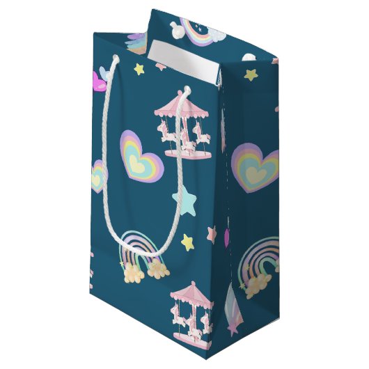 Magische Eenhoorn regenboog carrousel patroon verj Klein Cadeauzakje (Voorkant Gekanteld)