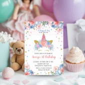 Magische Eenhoorn Regenboog Roze Bloemen Verjaarda Kaart