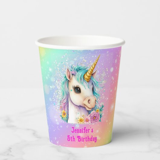 Magische eenhoorn regenboog schittert verjaardag papieren bekers (Achterkant)