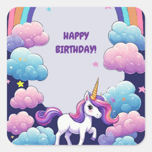 🦄 Magische Eenhoorn Regenboog Wolk Fantasie Scene Vierkante Sticker