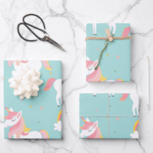 Magische Eenhoorn Schattigee Pastelbaby Meisje Twe Inpakpapier Vel