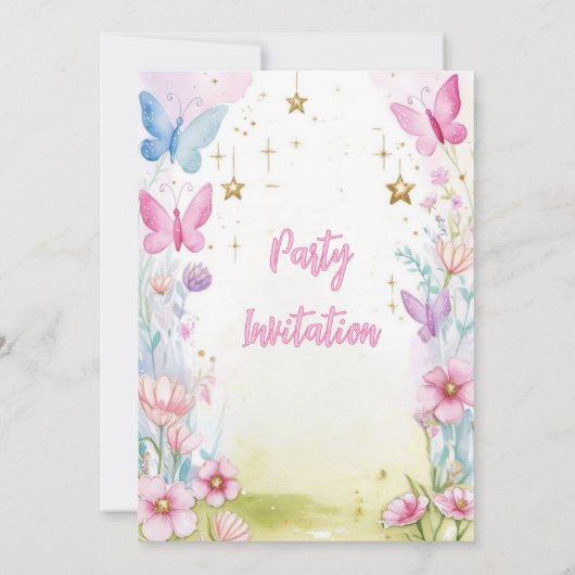 Magische Eenhoorn Verjaardag Meisjes Uitnodiging (Achterkant)