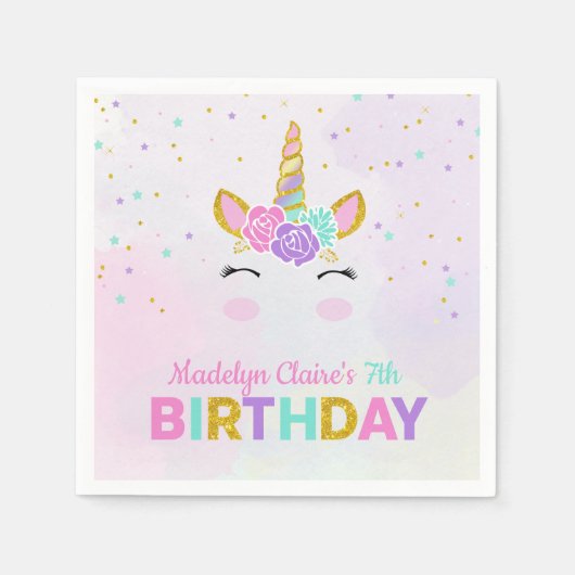 Magische Eenhoorn Waterverf Glitter Sterren Verjaa Servet (Voorkant)