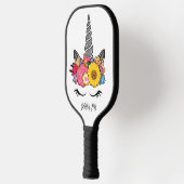 Magische Eenhoorn Zilver Glitter Hoorn en Bloemen Pickleball Paddle (Links)