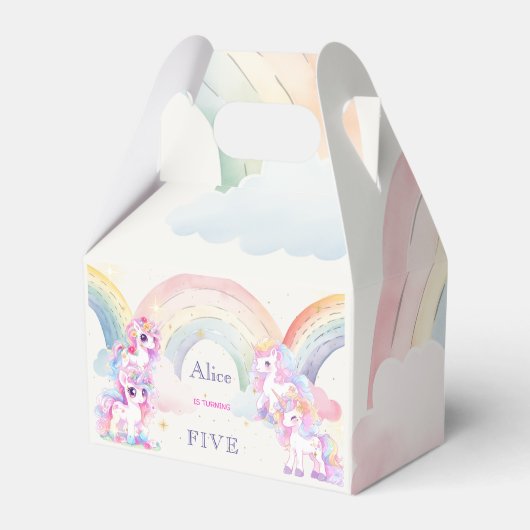 Magische eenhoorns en regenbogen waterverf verjaar bedankdoosjes (Voorkant Zijde)