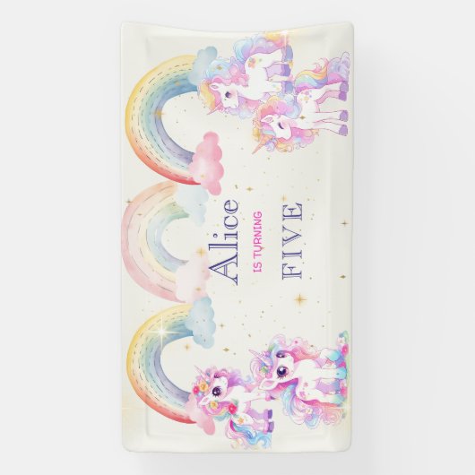 Magische eenhoorns en regenbogen waterverf verjaar spandoek (Verticaal)