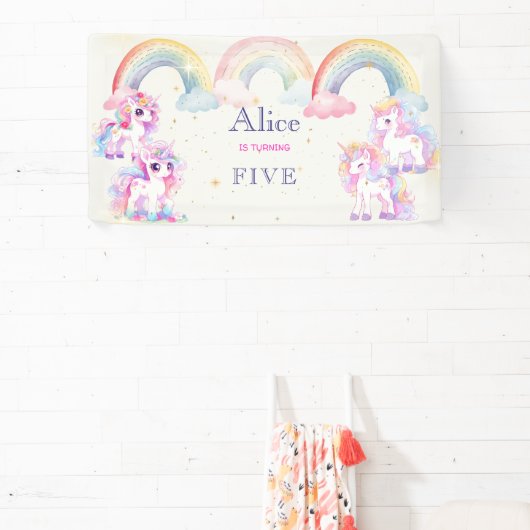 Magische eenhoorns en regenbogen waterverf verjaar spandoek (Insitu)