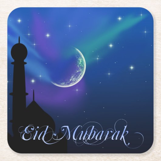 Magische Eid Night - Islamitisch wenspapier Onderz Vierkante Kartonnen Onderzetter (Voorkant)