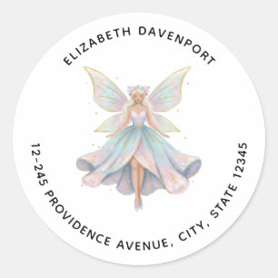 Magische Engel Fee Pastelkleuren Adres Ronde Sticker