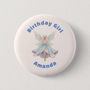 Magische engel fee pastelkleuren verjaardagsmeisje ronde button 5,7 cm