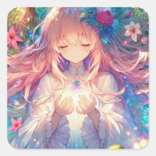 Magische Etherische Anime Meisje Vierkante Sticker