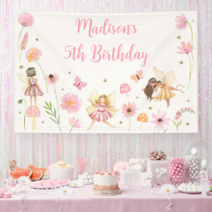 Magische Fairy Garden Floral Verjaardag Spandoek