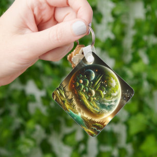 Magische fantasieplaneet met hemelse Natuur Sleutelhanger