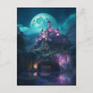 Magische Fantasy Castle Full Moon Briefkaart