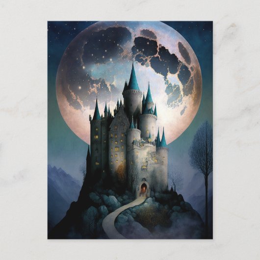 Magische Fantasy Castle Full Moon Briefkaart (Voorkant)
